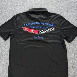 North Virginia Corvette Polo Shirt Mens Medium Black Short Sleeve Embroidered